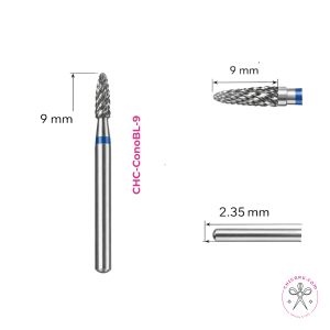 Fresa Chicaru de Carburo Cono Azul 9 mm para Retiro de Gel y Acrílico