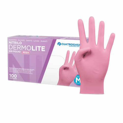 Guantes de nitrilo Dermolite - Sin polvo, Rosa, Talla - XS