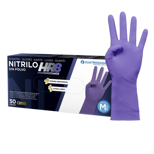 Guantes de nitrilo alargados HR8 – sin polvo, morados, talla S