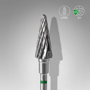 Fresa de carburo CONO de 6 mm de diámetro, parte de trabajo de 14 mm, verde