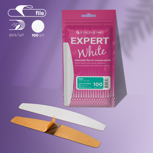 White disposable files for crescent nail file Staleks Pro Expert 42, 100 grit (50 pcs)